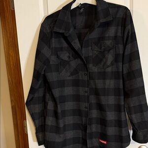 Black and Gray Plaid Button-Up Shirt